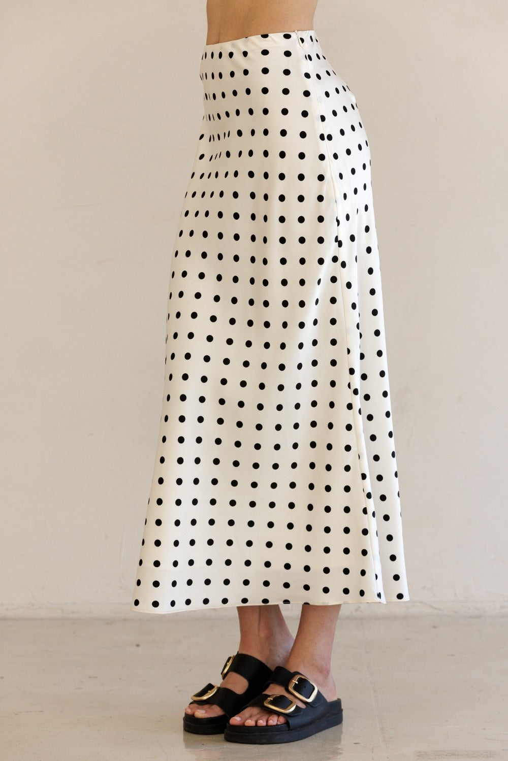 Monroe Polka Satin Midi Skirt