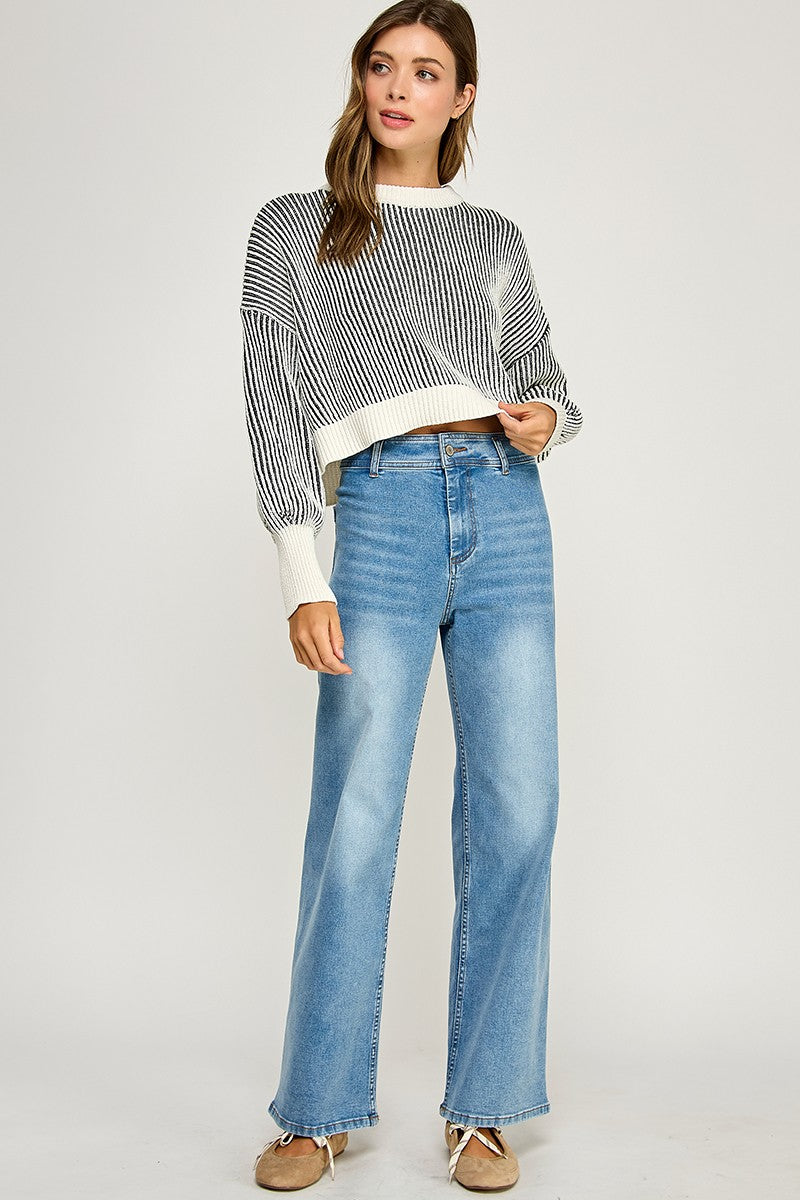 Pure Form Ribbed Sleeve Sweater