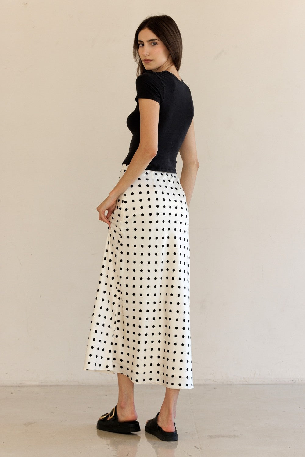 Monroe Polka Satin Midi Skirt