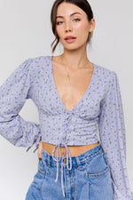 Flower Girl Puff Sleeve Lace Up V-Neck Top