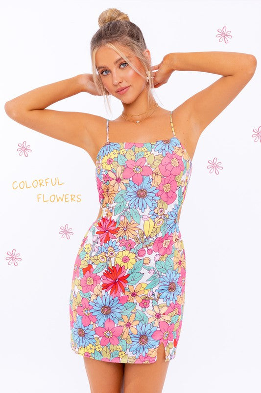 Floral Love Sleeveless Side Cut Mini Dress