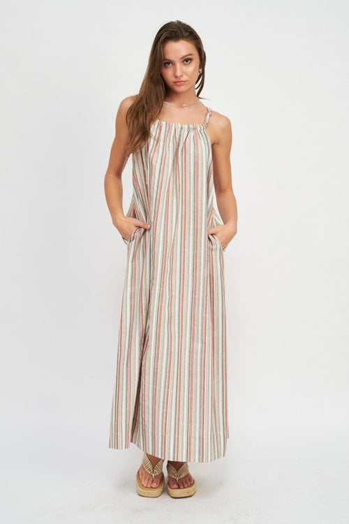 Summer Free Striped Maxi Dress With Pockets