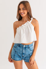 Just Do It Asymmetrical Ruffle Crop Top