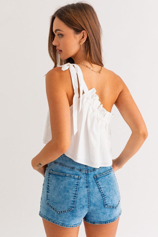 Just Do It Asymmetrical Ruffle Crop Top