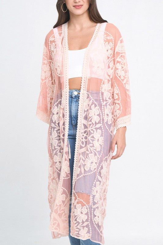 Floral Laced Kimono with Front Tie
