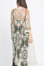 Floral Laced Kimono with Front Tie