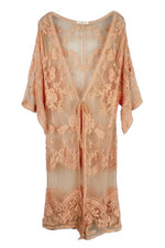 Pastel Floral Lace Kimono with Front Tie