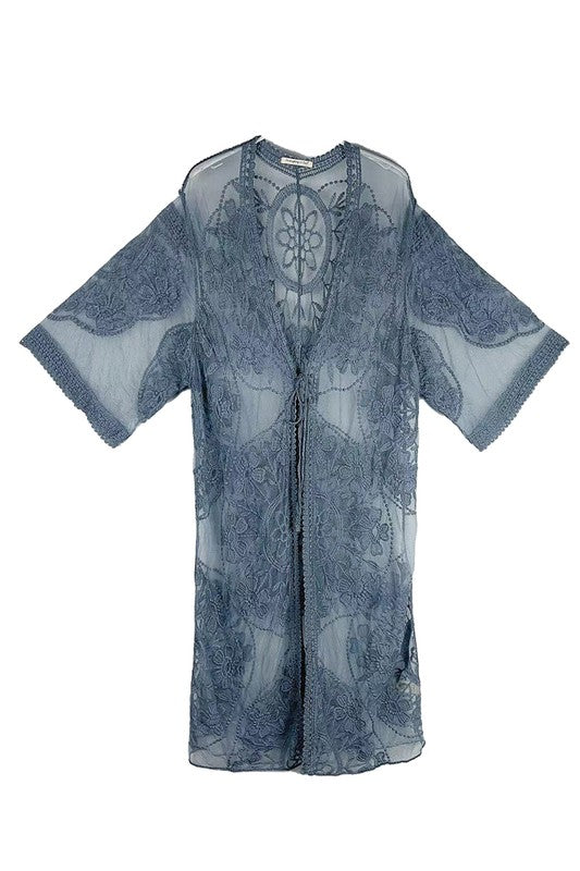 Rush Over Floral Lace Kimono with Front Tie