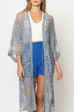Rush Over Floral Lace Kimono with Front Tie