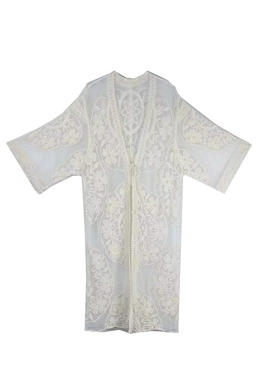 Rush Over Floral Lace Kimono with Front Tie