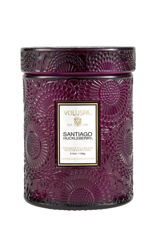 Voluspa Small Embossed Glass Jar - Santiago Huckleberry