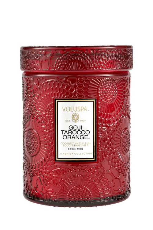 Voluspa Small Embossed Glass Jar - Goji & Tarocco