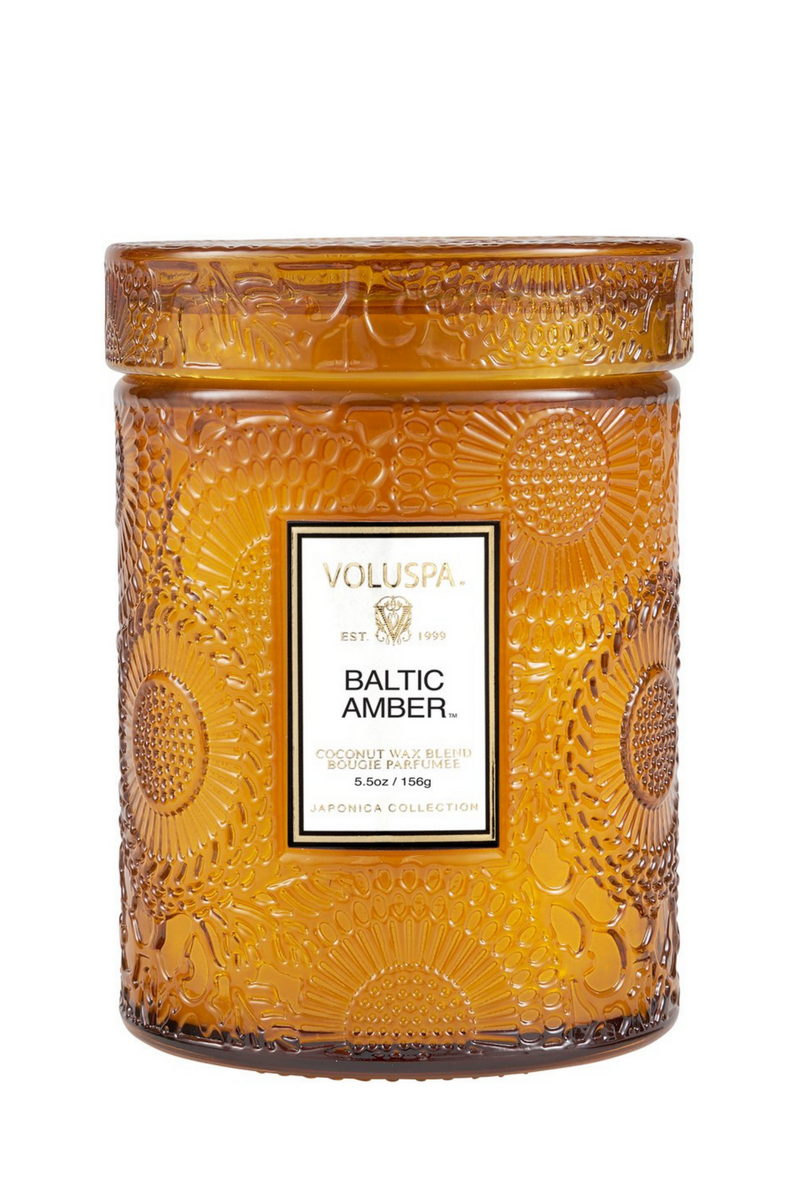 Voluspa Small Embossed Glass Jar - Baltic Amber