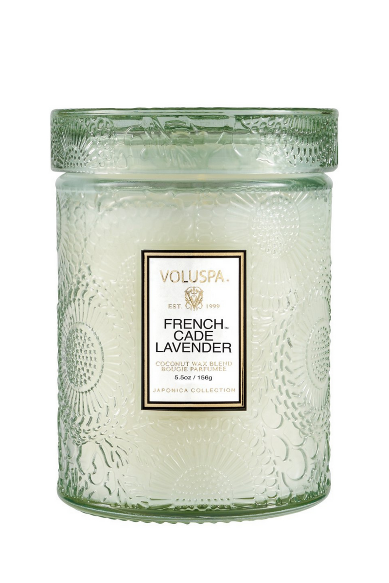 Voluspa Small Embossed Glass Jar - French Cade Lavender