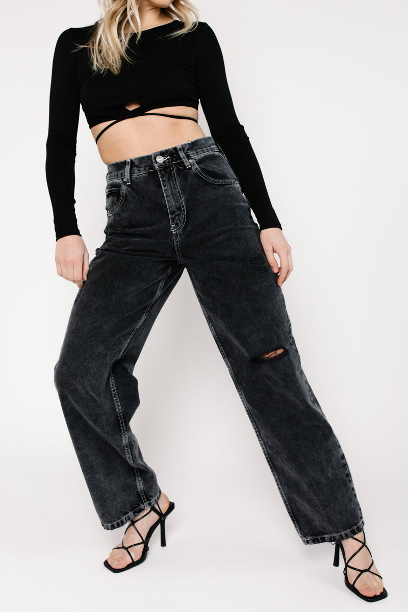 BDG W Black Rip Boyfriend Jean