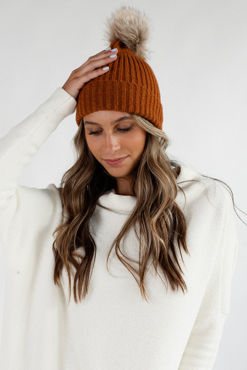 Knit Fold Over Pom-Pom Beanie