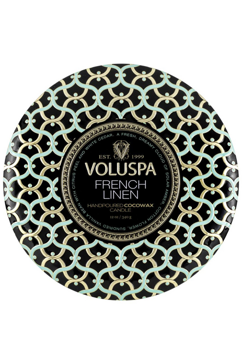 Voluspa 3 Wick Tin Candle - French Linen